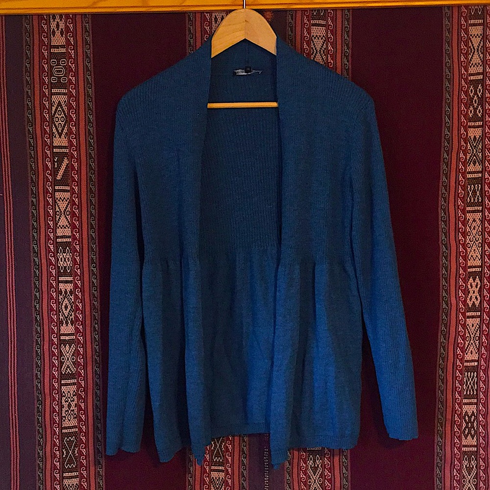 Eileen Fisher blue 100% wool cardigan sweater